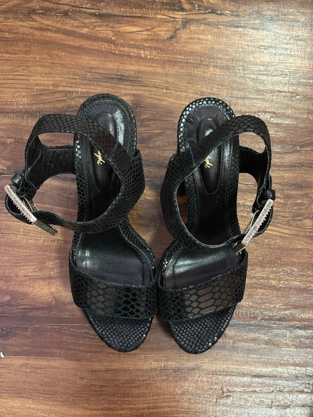 Black Snakeskin Platform Block Heels